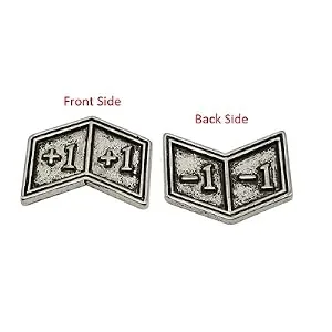 Set of 20 Metal Buff Counters Token Creature Stats or Loyalty Double Sided +1/+1 and -1/-1 for CCG MTG Magic: The Gathering Silver Tone - Front back