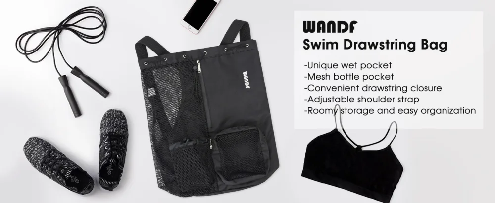 WANDF Swim Bag Mesh Drawstring Backpack with Wet Pocket Beach Backpack for Swimming Gym and Workout Gear Navy Blue Large - swim bag