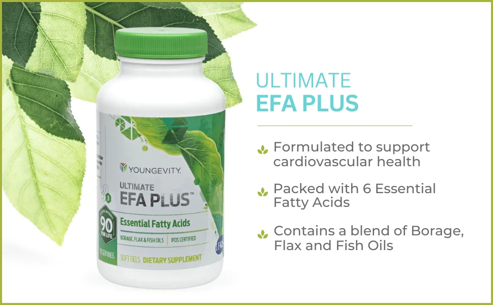 Ultimate EFA Plus Youngevity Fish Oil (Ships Worldwide) (Pack of 2) - Ultimate EFA Plus 90 Soft Gels Cardiovascular Health