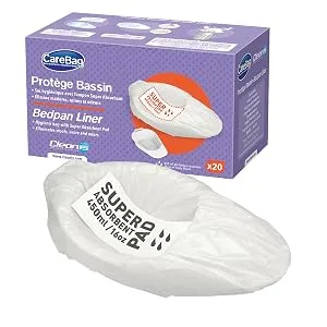 Carebag Commode & Bedpan Liners with Super Absorbent Pad 60 Count (3 Boxes of 20) Fits Any Size Bedpan Universal Liner Designed for Bedside Commode Buckets and Bedpans - Carebag Bedpan Liner with super absorbent pads