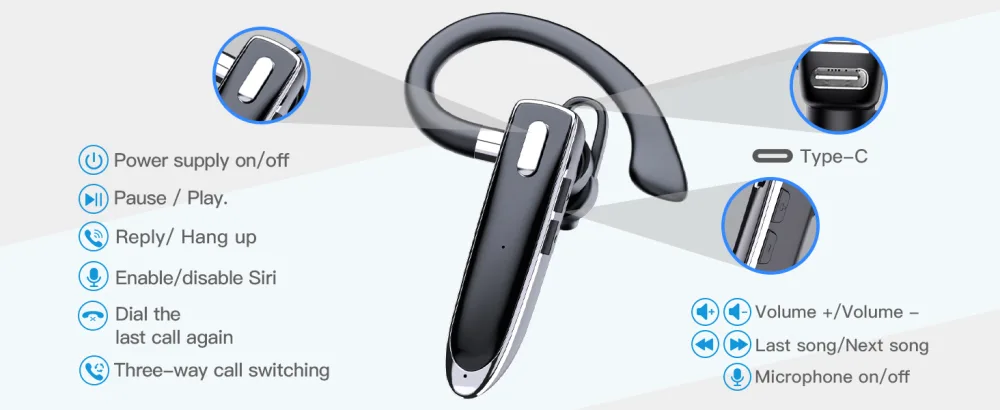 EUQQ Bluetooth Earpiece for Cellphone Bluetooth V5.1 Headset Wireless Headphone with Noise Canceling Microphone for Office Driving Hands-Free Earphones Compatible with Android/iOS (Zeus-Case) - product information 2