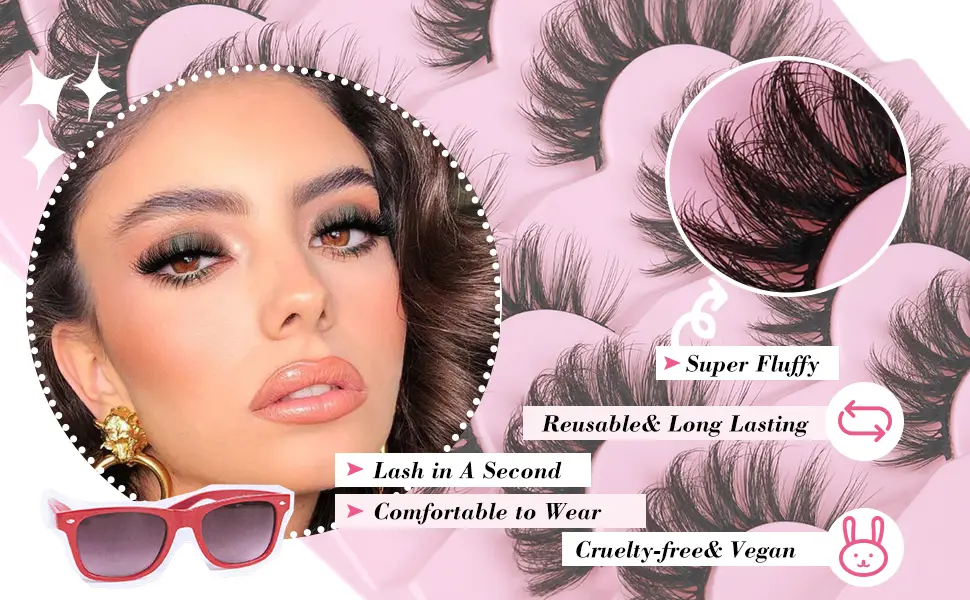 JIMIRE Mink Lashes Fluffy Cat Eye Lashes Wispy 6D Volume False Eyelashes Look Like Extensions Thick Soft Curly Fake Lashes 7 Pairs Pack 18MM Mink Fluffy - mink lashes volume pack