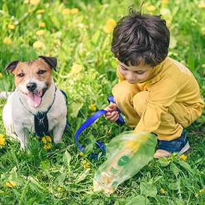ANECO 100% Compostable Trash Bags Biodegradable Bag Extra Thick OK Compost Home BPI and TUV Certified (13 Gallon 50 Count) - boy and his dog