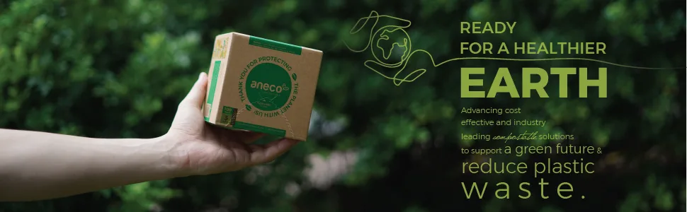 ANECO 100% Compostable Trash Bags Biodegradable Bag Extra Thick OK Compost Home BPI and TUV Certified (13 Gallon 50 Count) - hand hold a box
