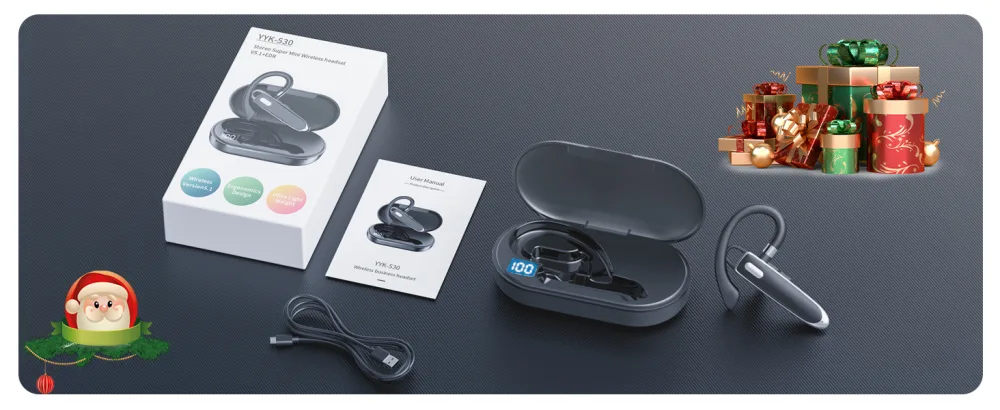 Bluetooth Headset Wireless Earpiece with MIC for Cell Phones 2022 New Hands-Free Wireless Headset 80H Talking Time with Charging Case Single Ear Bluetooth Earphone for Driving 530-2 - Christmas gifts