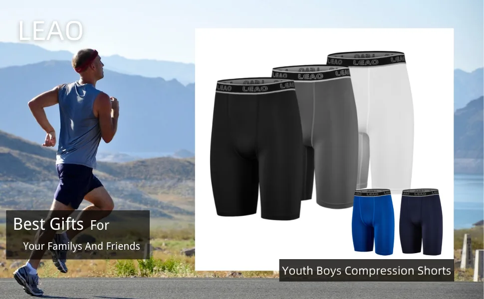 LEAO Youth Boys Compression Shorts 2-pack Performance Athletic Underwear Sports Boxer Briefs Black/Royal Blue Large - LEAO Youth Boys Compression Shorts