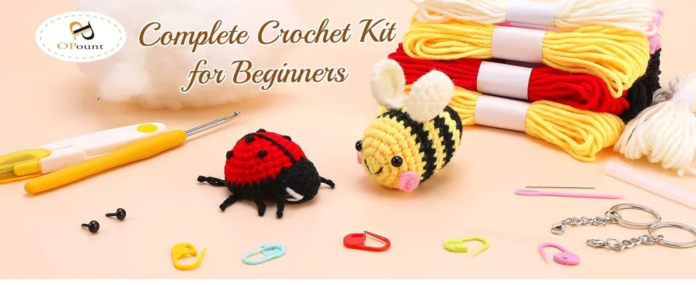 PP OPOUNT Beginner Crochet Kit - Cute Bee & Ladybug Complete Crochet Kit for Beginners Starter Pack for Adults and Kids Includes Step-by-Step Instruction and Video Tutorials (Patent Product) - beginner crochet kit