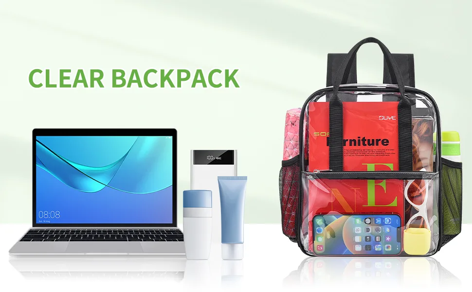 MAY TREE Clear Backpack 12x12x6 Stadium Approved Clear Mini Backpack with Reinforced Shoulder Straps Heavy Duty Clear Backpack for School Travel Sport Event - clear backpack stadium approved small clear backpack heavy duty clear backpack 12x12x6 for school