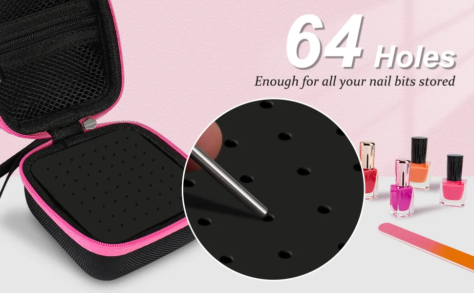 (ONLY CASE) YaFex Nail Drill Bit Holder - Efile Nail Bits Displayer Organizer Container Dustproof Portable Organizer Storage Bag for 64 Holes Manicure Tools - Enough for all your nail bits stored
