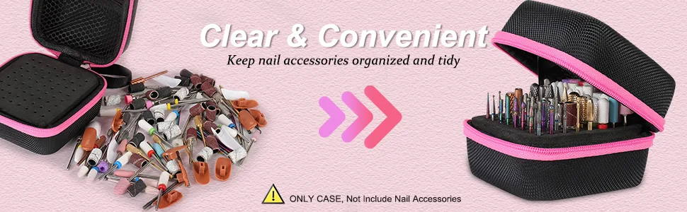 (ONLY CASE) YaFex Nail Drill Bit Holder - Efile Nail Bits Displayer Organizer Container Dustproof Portable Organizer Storage Bag for 64 Holes Manicure Tools - keep nail accessories organized and tidy