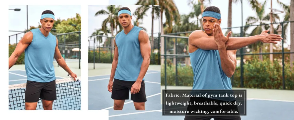 COOFANDY Men's 3 Pack Workout Tank Tops Gym Sleeveless Shirts V Neck Bodybuilding Muscle Tee Shirt Large Light Blue/White/Medium Grey - quick dry gym shirts men