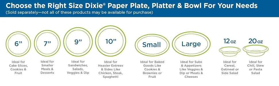 Georgia-Pacific Dixie 8.5" Medium-Weight Paper Plates by GP PRO Pathways UX9P300 300 Count (50 Plates Per Pack 6 Sleeves Per Case) - Dixie Product Sizing