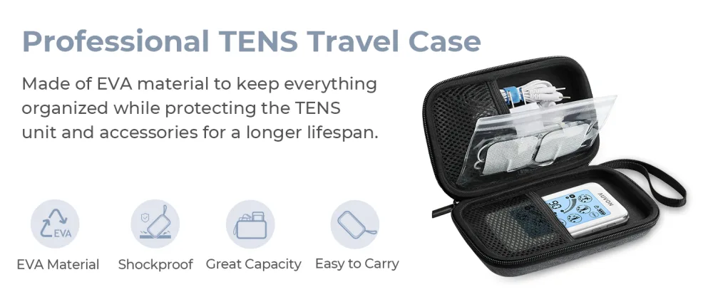 AUVON Professional Hard EVA Travel Case with a Sealed Bag for TENS Unit and Electrode Pads Shockproof & Waterproof Carrying Case for Accessories (Case Only) - case for tens unit