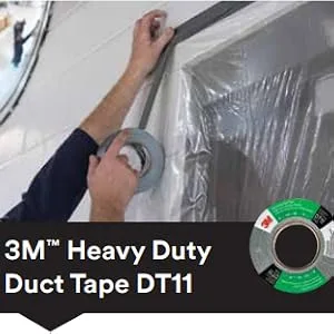 3M Duct Tape DT8 3 Pack Industrial Strength Multi-Use Black 1.88" x 60 yd Professional Grade Adhesive Black 3 Rolls Duct Tape - Hand applying 3M Heavy Duty Duct Tape DT11 around a window