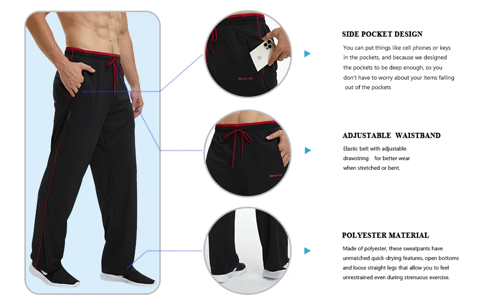 ZENGVEE 3 Pack Mens Polyester Sweatpants with Pockets Large 1 0430 Red Blue Navy 3 Pcs - product information 3