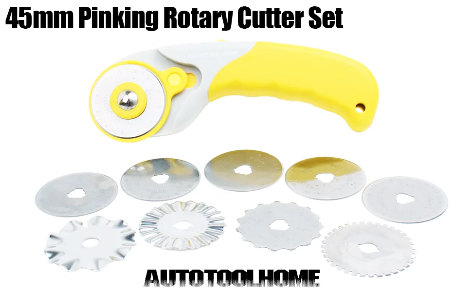 AUTOTOOLHOME 45mm Rotary Cutter Set with 9 Pack Replacement Rotary Blades Skip Rotary Blades Pinking Rotary Blades for Sewing Fabric Leather Quilting Cutter Paper Perforating Tool - pinking rotary cutter