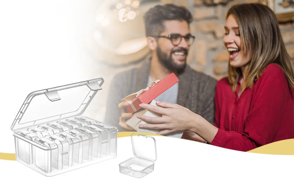 Mathtoxyz Small Bead Organizers 15 Pieces Plastic Storage Cases Mini Clear Bead Storage Containers Transparent Boxes with Hinged Lid and Rectangle Clear Craft Supply Case - Gifts