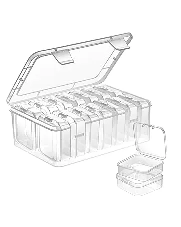 Mathtoxyz Small Bead Organizers 15 Pieces Plastic Storage Cases Mini Clear Bead Storage Containers Transparent Boxes with Hinged Lid and Rectangle Clear Craft Supply Case - Plastic Storage Cases