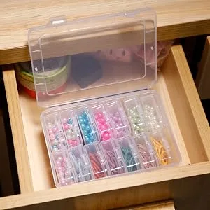 Mathtoxyz Small Bead Organizers 15 Pieces Plastic Storage Cases Mini Clear Bead Storage Containers Transparent Boxes with Hinged Lid and Rectangle Clear Craft Supply Case - Transparent Boxes with Hinged Lid