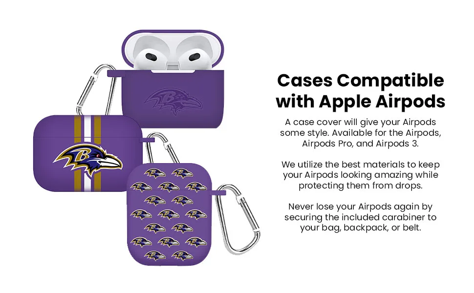 GAME TIME Baltimore Ravens Engraved Silicone Case Cover Compatible with Apple AirPods Pro (Purple) - Baltimore Ravens case covers
