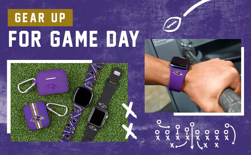 GAME TIME Baltimore Ravens Engraved Silicone Case Cover Compatible with Apple AirPods Pro (Purple) - Baltimore Ravens Watch Bands