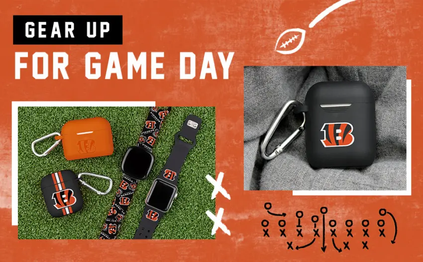 GAME TIME Cincinnati Bengals Engraved Silicone Case Cover Compatible with Apple AirPods Pro (Orange) - Cincinnati Bengals Watch Bands