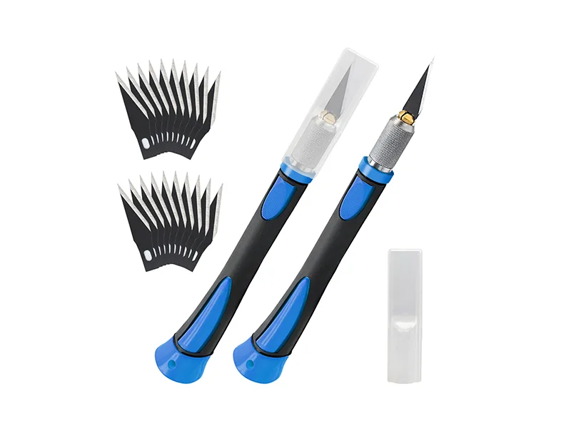 FOSHIO 2 Pack Precision Craft Knife Set with 20 Pieces Replacement Blades Ergonomic Non-Slip Handle Hobby Knife with Protective Cover for Art Craft Scrapbooking Stencil (Blue) - xacto knife set, exacto knife for crafting, exacto blades, cutter knife, precision knife
