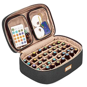 CURMIO Essential Oil Storage Case for 40 Bottles (5ml-30ml) Essential Oils Organizer Case with 2 Detachable Visible Pouches and Portable Handle Patented Design Black (Bag Only) - essential oil storage case
