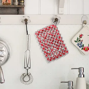 4 Pack Cast Iron Cleaner - Cast Iron Scrubber Skillet Cleaner Chainmail Scrubber for Cast Iron Pans with Pan Scraper Grill Scraper Kitchen Towel Red - cast iron cleaner chainmail scrubber