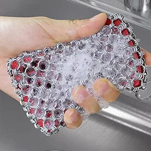 4 Pack Cast Iron Cleaner - Cast Iron Scrubber Skillet Cleaner Chainmail Scrubber for Cast Iron Pans with Pan Scraper Grill Scraper Kitchen Towel Red - cast iron skillet cleaner