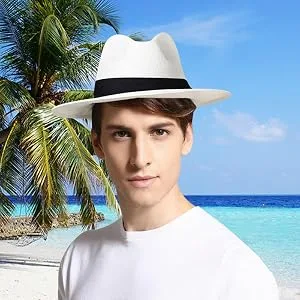 Lanzom Summer Beach Sun Hats for Men Foldable Floppy Travel Packable Staw Hat Wide Brim Hat Style B-khaki Large - beach hat
