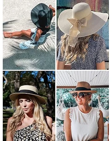 Lanzom Summer Beach Sun Hats for Men Foldable Floppy Travel Packable Staw Hat Wide Brim Hat Style B-khaki Large - lanzom sun hat