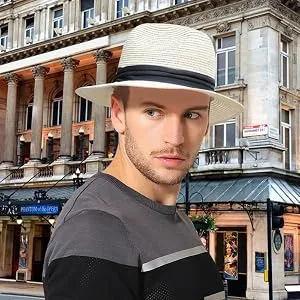 Lanzom Summer Beach Sun Hats for Men Foldable Floppy Travel Packable Staw Hat Wide Brim Hat Style B-khaki Large - travel hat