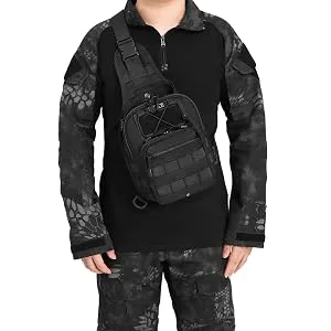 ATBP Tactical Small Sling Bag One Strap Backpack Shoulder Bag Men's Crossbody Backpack for Hiking Travel Black - ATBP Tactical Small Black Sling Bag. Model Height : 175CM, 69