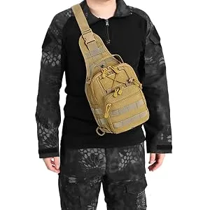ATBP Tactical Small Sling Bag One Strap Backpack Shoulder Bag Men's Crossbody Backpack for Hiking Travel Black - ATBP Tactical Small Tan Sling Bag. Model Height : 175CM, 69