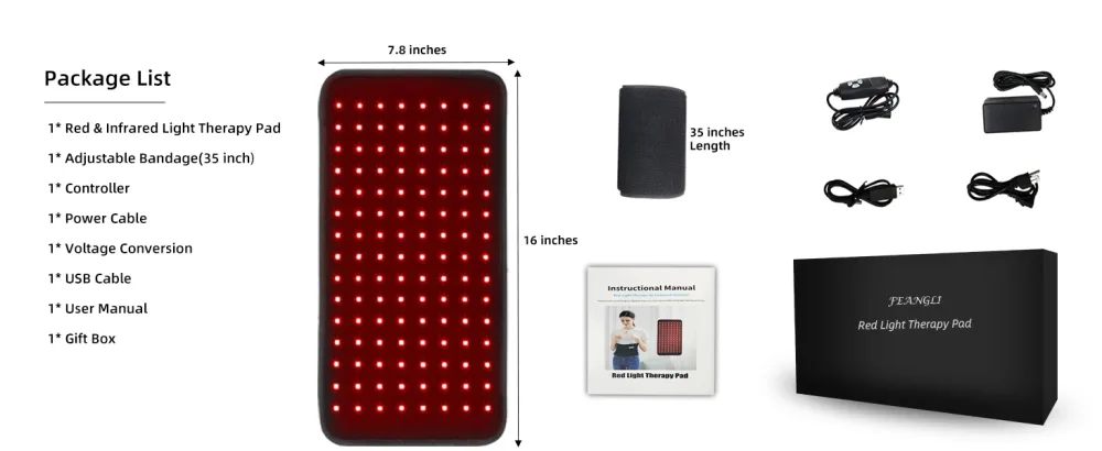 Red Light Therapy Infrared Light Therapy Large Pad for Body Wearable Wrap with Timer 3-in-1 Chips 660nm&850nm Pain Relief Decrease Inflammation Wound Healing Treat Recovery 16*7.8in - product information 23