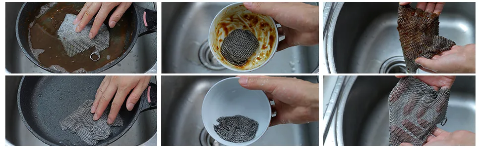 2 Pack Cast Iron Scrubber 316 Stainless Steel Rectangle Metal Cast Iron Chainmail Scrubber for Cleaning Cast Iron Cookware Skillet Pan Dutch Oven - cast iron cleaner