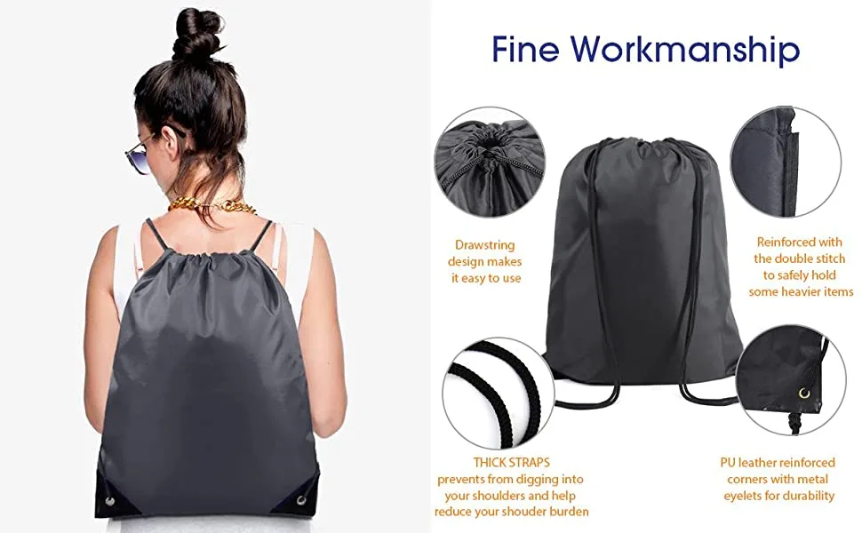 BeeGreen 22.4" L x 18.1" W Black Drawstring Backpack Bags Bulk X-Large Sports Cinch Sack Gym String Bags Machine Washable Black 2 - BeeGreen 2 Pieces 22.4