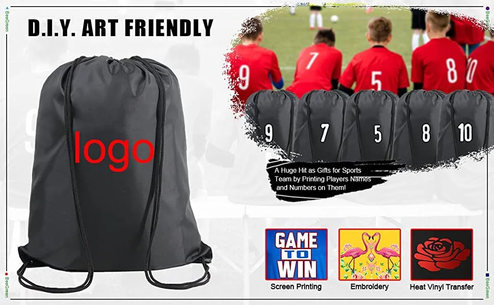 BeeGreen 22.4" L x 18.1" W Black Drawstring Backpack Bags Bulk X-Large Sports Cinch Sack Gym String Bags Machine Washable Black 2 - BeeGreen 2 Pieces 22.4