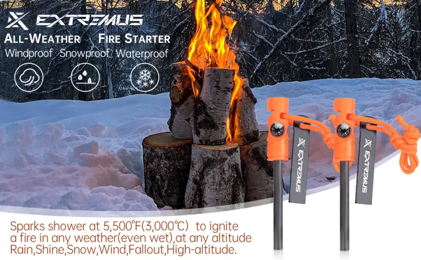 Extremus 6-in-1 Magnesium Fire Starter with Striker High Temp Magnesium Rod Fire Starter with Striker 2 pack Set Orange - Extremus 6-in-1 Magnesium Fire Starter with Striker