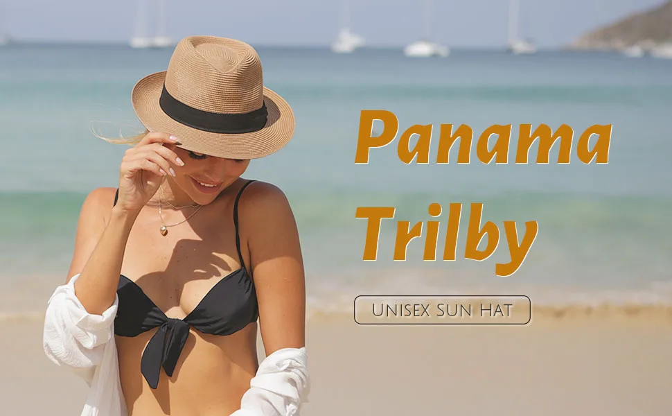 Straw Fedora Sun Hats for Women Men Summer Sun Beach Hat Packable Short Brim Roll Up Straw Panama Fedora Hat Khaki-beige Large-X-Large - product information 10