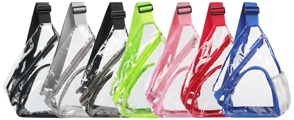 HULISEN Clear PVC Sling Bag Stadium Approved Backpack with Adjustable Strap Grey - Clear Bag Stadium Approved