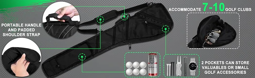 Golf Lightweight Carry Bag Foldable Sunday Bag Small Travel Bag for Driving Range Par 3 Practice Thick and Tough Clubs Case Multi Colors Black - product information 16