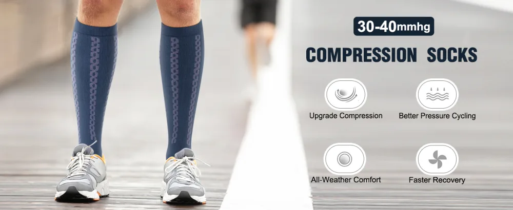 30-40mmHg Medical Graduated Compression Socks for Women&Men Circulation-Compression Stockings-Knee High Socks for Support Hiking Running 1-2 Pack Black Large-X-Large - compression socks