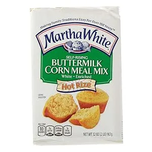 Martha White Self-Rising Buttermilk White Corn Meal Mix 32 Ounces (Pack of 3) with By The Cup Swivel Measuring Spoon - bag square