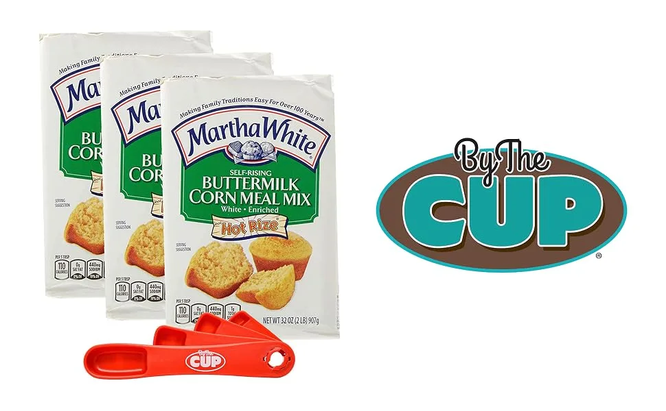 Martha White Self-Rising Buttermilk White Corn Meal Mix 32 Ounces (Pack of 3) with By The Cup Swivel Measuring Spoon - header 3