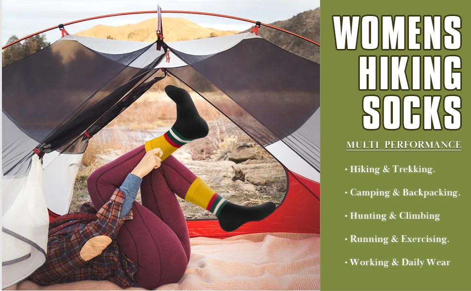 ACTINPUT Women's Hiking Walking Socks 5 Pack Outdoor Recreation Socks Wicking Cushion Crew Socks Style 04 5-10 - Running socks