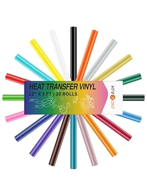 HTVRONT HTV Heat Transfer Vinyl Bundle - 20 Pack 12'' x 3FT Heat Transfer Vinyl Rolls Easy Cutting Iron on Vinyl for Cricut HTV Vinyl Bundle with 20 Assorted Colors - htv heat transfer vinyl bundle
