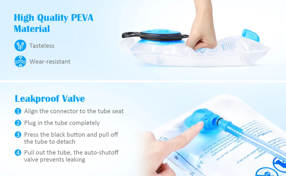 KUYOU Hydration Bladder Water Bladder Leakproof Water Reservoir Hydration Pack Replacement with Auto Shut-Off Valve for Running Hiking Riding Camping Cycling Fit Most Hydration Pack White - hydration bladder