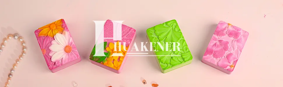 HUAKENER Silicone Soap Molds 2 Pack 4-Cavity Rectangle Soap Mold Flower Soap Making Molds Flowers and Leaves - silicone molds for soap